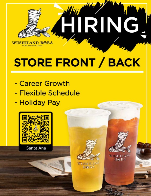 Join Our South Coast store (Santa Ana) ! Storefront and Kitchen Positions Now Open